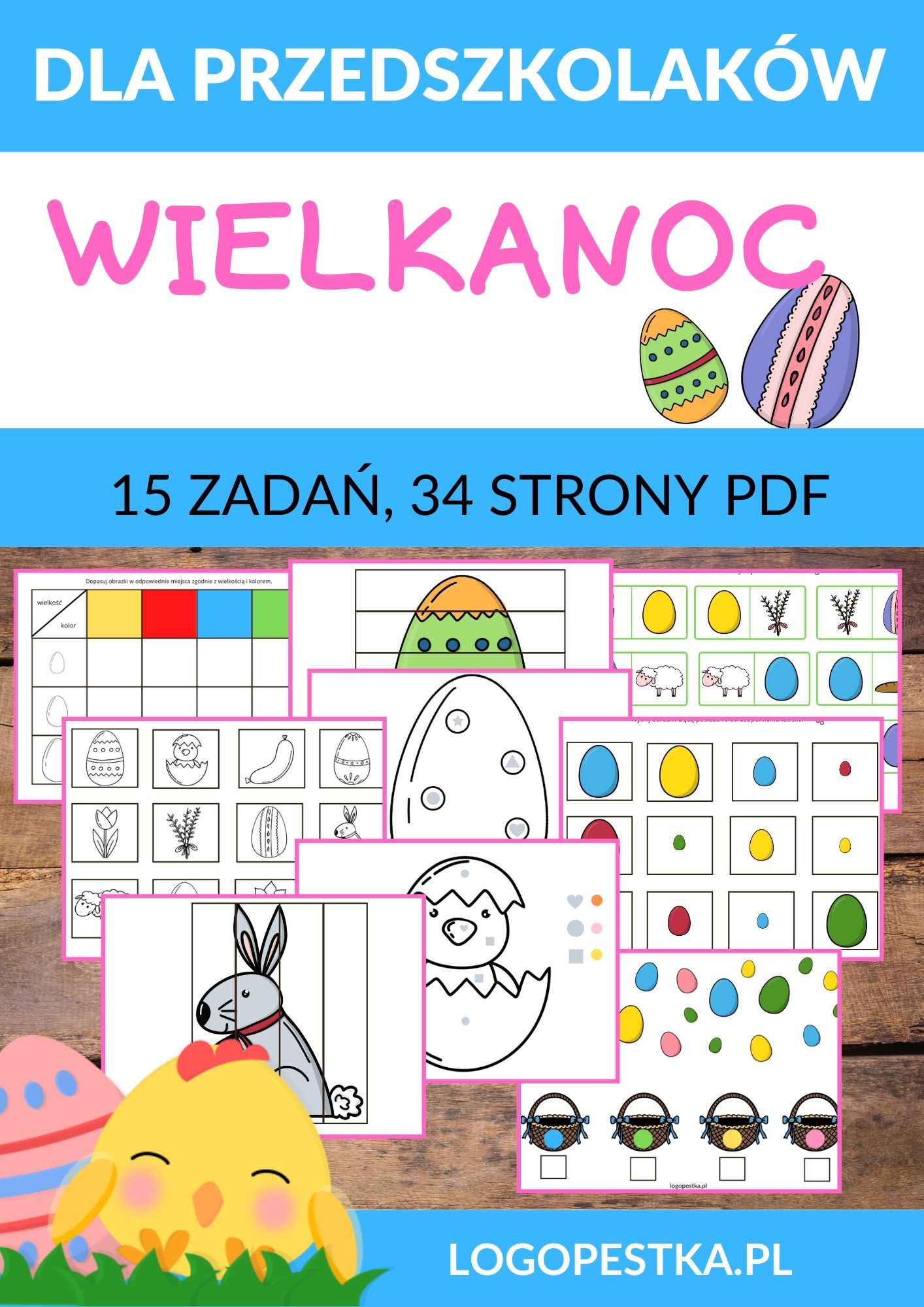 Wielkanocne zabawy edukacyjne dla przedszkolaków. 15 zabaw, 34 strony PDF | EDUKACJA | PRZEDSZKOLE