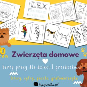 Zwierzęta domowe. Karty edukacyjne dla dzieci |przedszkole | 40 stron