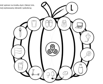 Logopedyczne dynie. Zabawa ze spinnerem. BEZPŁATNIE SZ, Ż, CZ, DŻ, L, R