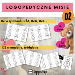 Logopedyczne MISIE z głoską DŻ | 42 karty | sylaby, nagłos, śródgłos | logopedia