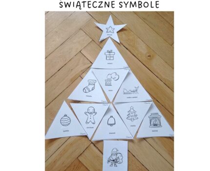 Edukacyjna choinka z figur geometrycznych „Świąteczne symbole”