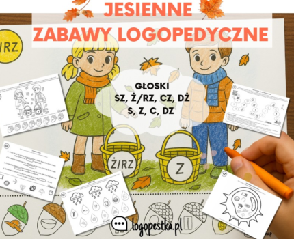 Jesienne zabawy logopedyczne z głoską SZ (5 zabaw gotowych do druku)