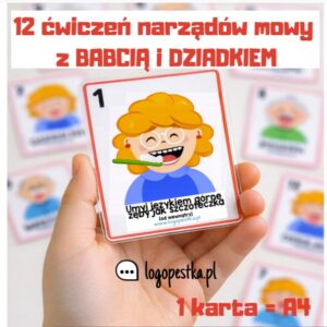 12 Ćwiczeń buzi i języka| Dzień babci i dziadka | format A4 | logopedia