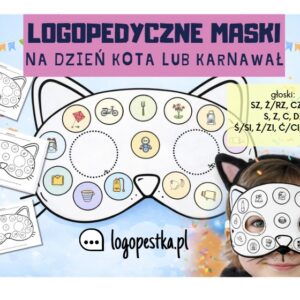 POWIĘKSZONE Logopedyczne maski na DZIEŃ KOTA 17.02 i KARNAWAŁ głoski sz, ż/rz, cz, dż | s, z, c, dz | ś/si, ź/zi, ć/ci, dź/dzi | LOGOPEDIA