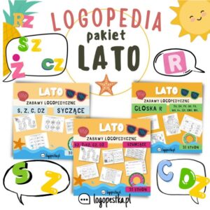 LATO PAKIET 3w1 zabawy logopedyczne: głoski syczące, szumiące i R | 90 stron | LOGOPEDIA